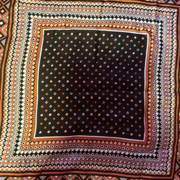 Vintage Echo Silk Scarf Geometric Diamond Print Brown Rust Square - Picture 4 of 6